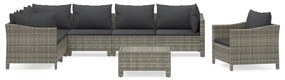 vidaXL 8 részes szürke polyrattan kerti ülőgarnitúra párnákkal