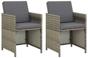 2 db szürke polyrattan kerti szék párnával