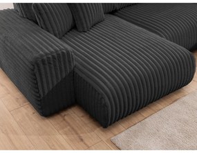 Sötétszürke kordbársony sarokkanapé (jobb oldali-U alakú) Justin – Ropez