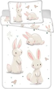 Pamut ágynemű babaágyba BUNNIES fehér Ágyneműhuzat mérete: 40 x 60 cm | 100 x 135 cm