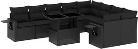 vidaXL 10 részes fekete polyrattan kerti ülőgarnitúra párnákkal