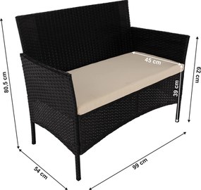 Kerti 4 részes rattan szett, fekete/bézs, RATANA