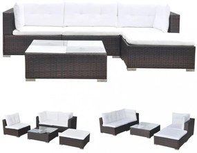 5 részes barna polyrattan kerti bútorszett párnákkal