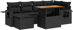 vidaXL 7 részes fekete polyrattan kerti ülőgarnitúra párnával