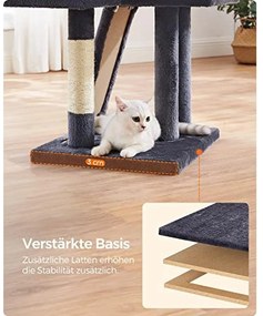 Macska kaparóoszlop, többszintes 135 cm kis macska kaparófa, sötétszürke