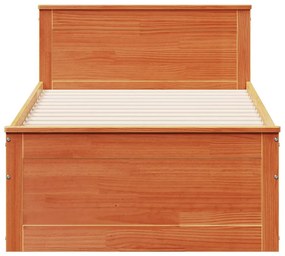 viaszbarna tömör fenyőfa ágy matrac nélkül fejtámlával 90x200cm