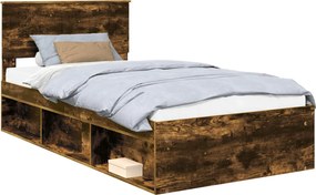 vidaXL Ágykeret fejtámlával Füstölt tölgy 100 x 200 cm Tömör fenyőfa