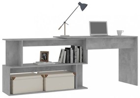 betonszürke szerelt fa sarokasztal 200 x 50 x 76 cm