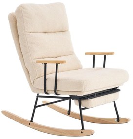 Hintaszék fa lábakkal, plüss szövettel, 4 fokozatban állítható háttámlával,  krémfehér