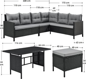 Juskys Manacor kerti rattan szett - fekete/szürke párnák
