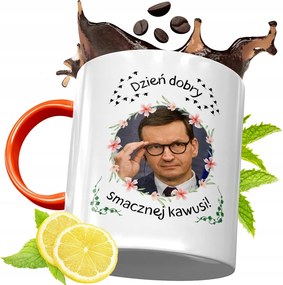 Narancssárga Bögre Mateusz Morawiecki Ajándék fényképes nyomtatással
