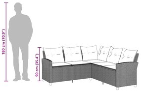 fekete polyrattan L-alakú kanapé párnákkal
