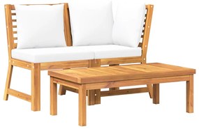 vidaXL 3 részes tömör akácfa kerti ülőgarnitúra krémszínű párnával