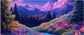 Kép - Lila táj teljes holdfénynél (120x50 cm)