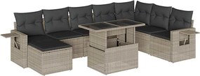 vidaXL 9 részes világosszürke polyrattan kerti ülőgarnitúra párnával