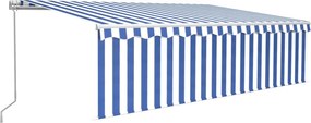 vidaXL kék és fehér LED-es kézzel kihúzható napellenző redőnnyel 5x3 m