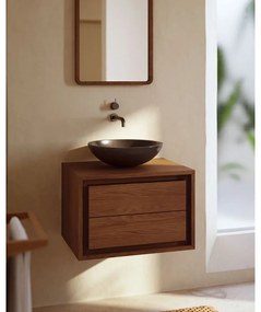 Sötétbarna teakfa fali mosdó alatti szekrény 60x40 cm Kenta – Kave Home
