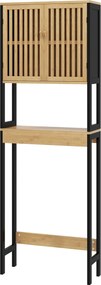 Kleankin WC fölé akasztható fürdőszobai szekrény 2 ajtós szekrénnyel és nyitott polccal 60L x 21.5W x 172H cm bambusz - Természetes fa és fekete | Aos
