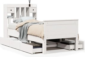vidaXL fehér tömör fenyőfa könyvespolcos ágy matrac nélkül 90 x 200 cm