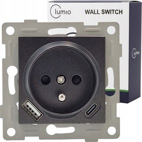 Földelt Aljzat Fekete Usb Bemenettel C 16A 250V IP20 Süllyesztett