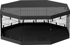 PawHut Kutyajátszótér, Beltéri Kutyakerítés, 8 Hajtható Moduláris Panel, Ajtóval, Felső és Alsó Borítással, Acél, 61 x 61 cm, Fekete | Aosom