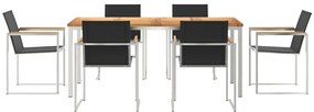 7 Részes Kert Étkező Szett Tömör Fa Tíkkal, Kültéri Étkező Asztal 180x90x75 cm Tömör Fa Tíkkal