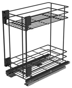 Konyhai fémrács, 400mm, fenéklapra szerelhető, antracit, teljes kihúzás, csillapított záródás, rejtett fióksín, 2 kosár SIGE, Green Line 003