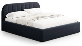 Sötétkék kárpitozott ágyneműtartós franciaágy ágyráccsal 140x200 cm Juno – Windsor & Co Sofas