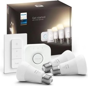 Philips Hue WHITE alapcsomag 3×E27/9,5 W 2700 K + Hue Bridge és dimmer kapcsoló