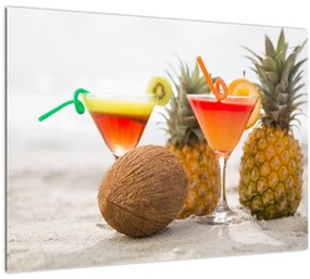 Ananász és csésze képe a strandon (üvegen) (70x50 cm)