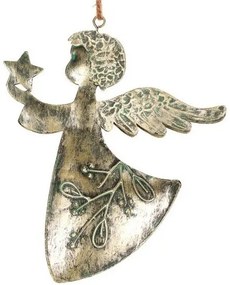 Függő karácsonyi dekoráció Angyal 2 db, fém, arany, 16 x 1 x 13 cm