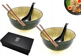 2 db-os tál szett kanállal és pálcikákkal Udon Midori Kiiro 800 m