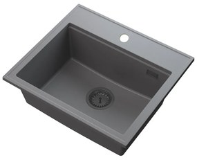 SINK Quality Mosogató minőségi Ferrum Új 5055, 1 kamrás gránit mosogató 560x500x210 mm + grafit szifon, szürke, SKQ-FER.5055.G.XB