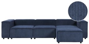Kombinálható háromszemélyes kék kordbársony kanapé ottománnal APRICA Beliani