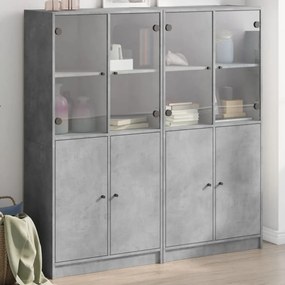 betonszürke szerelt fa könyvespolc ajtókkal 136 x 37 x 142 cm