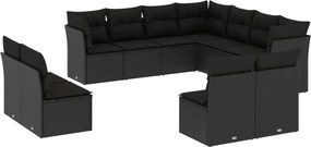 vidaXL 11 részes fekete polyrattan kerti ülőgarnitúra párnákkal
