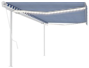 kék/fehér automata szélérzékelős és LED-es napellenző 5 x 3,5 m