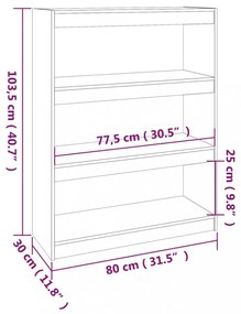 fekete tömör fenyőfa könyvszekrény/térelválasztó 80x30x103,5 cm