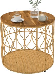 Outsunny kerek kisasztal Ø50 cm — időjárásálló rattan hatás, akácfa asztallap, állítható lábak, 80 kg teherbírás — Teak | Aosom
