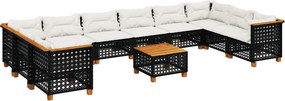 vidaXL 11 részes fekete polyrattan kerti ülőgarnitúra párnákkal