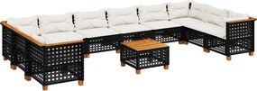 vidaXL 11 részes fekete polyrattan kerti ülőgarnitúra párnákkal