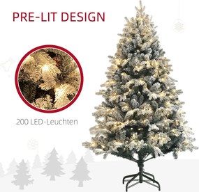 HOMCOM Műfenyő, 180 cm, LED fények, hófödte, lángálló, fém