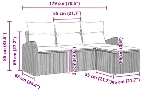 4 Darabos Kert Kanapé Készlet Párnával Barna Poli Rattan