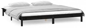 fekete tömör fa ágykeret LED-világítással 200 x 200 cm