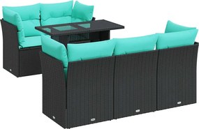 vidaXL 6 részes fekete polyrattan akácfa kerti ülőgarnitúra párnákkal