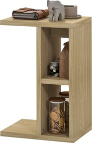 HOMCOM 3-szintű Oldal Asztal, C Formájú Végasztal 2 Nyitott Rekesszel, Kávézó Asztal Nappaliba, Hálószobába, 40 x 29,8 x 60 cm, Tölgy | Aosom