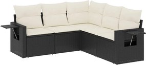 vidaXL 5 részes fekete polyrattan kerti kanapészett párnákkal