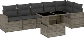 vidaXL 7 részes szürke polyrattan kerti ülőgarnitúra párnákkal