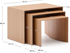 Tárolóasztal szett tölgyfa dekorral 3 db-os 40x60 cm Litto – Kave Home