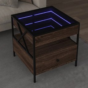 Barna tölgy végtelen hatású LED-es dohányzóasztal 50x50x51 cm